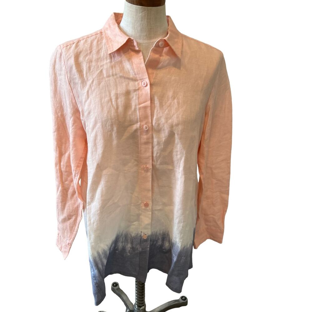 DKNY Boho Linen Button Down Shirt Peach Ombre M